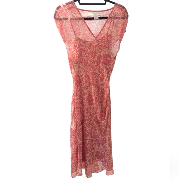 Sundance 🌸 Wine Song Coral Floral Midi Dress Silk Sz 10 - Picture 3 of 6